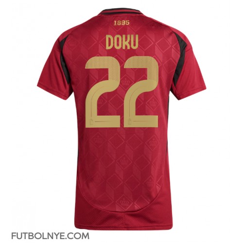 Camiseta Bélgica Jeremy Doku #22 Primera Equipación para mujer Eurocopa 2024 manga corta